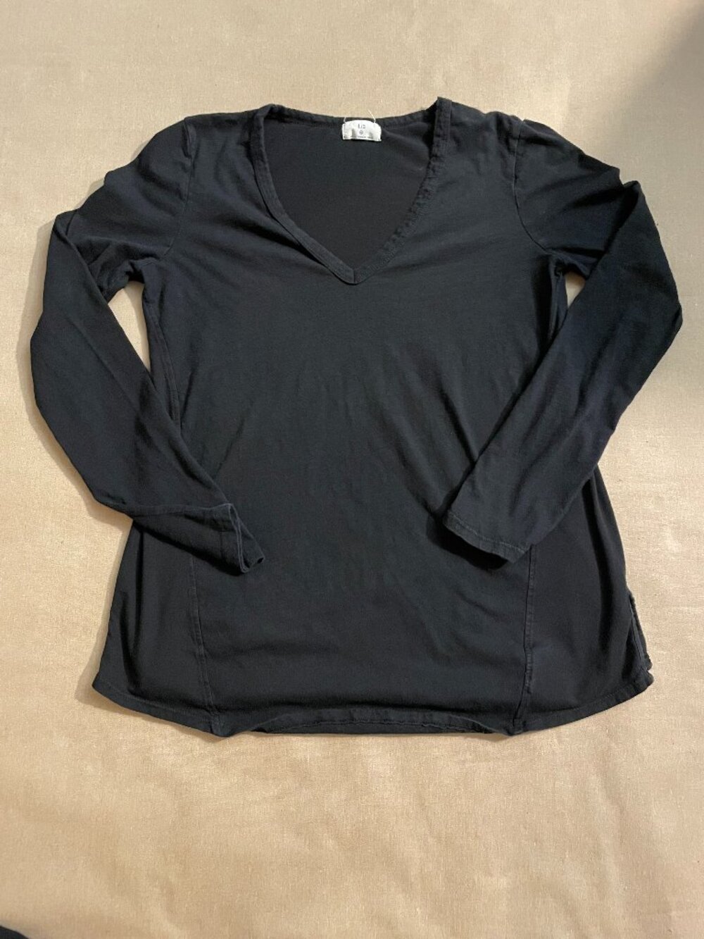 Anthropologie T. LA Tee XS Black Long Sleeve Cotton Preppy Loungewear Travel